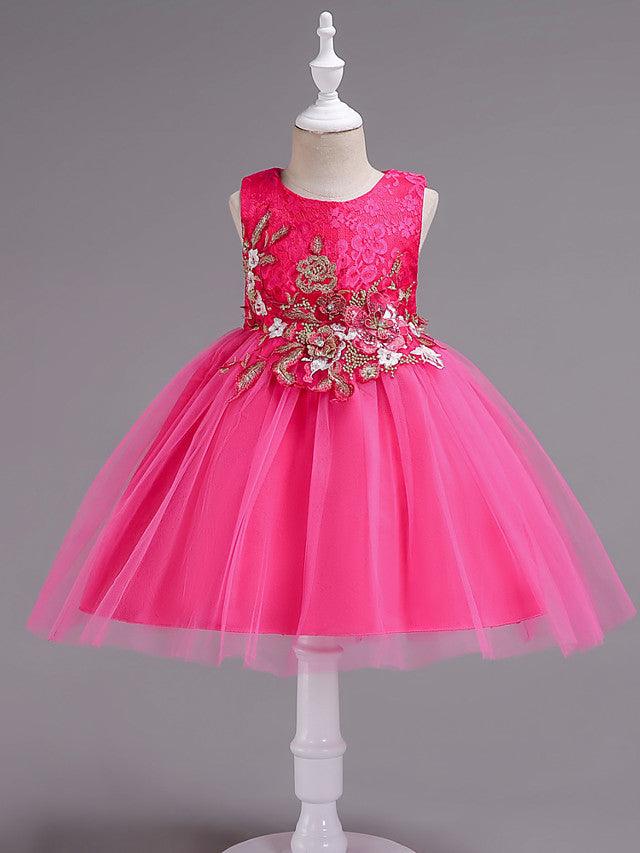 Kurzes Prinzessinnen-Kleid mit Spitze und Tüll, ärmellos, Rundhalsausschnitt, für Hochzeit, Geburtstag, Party