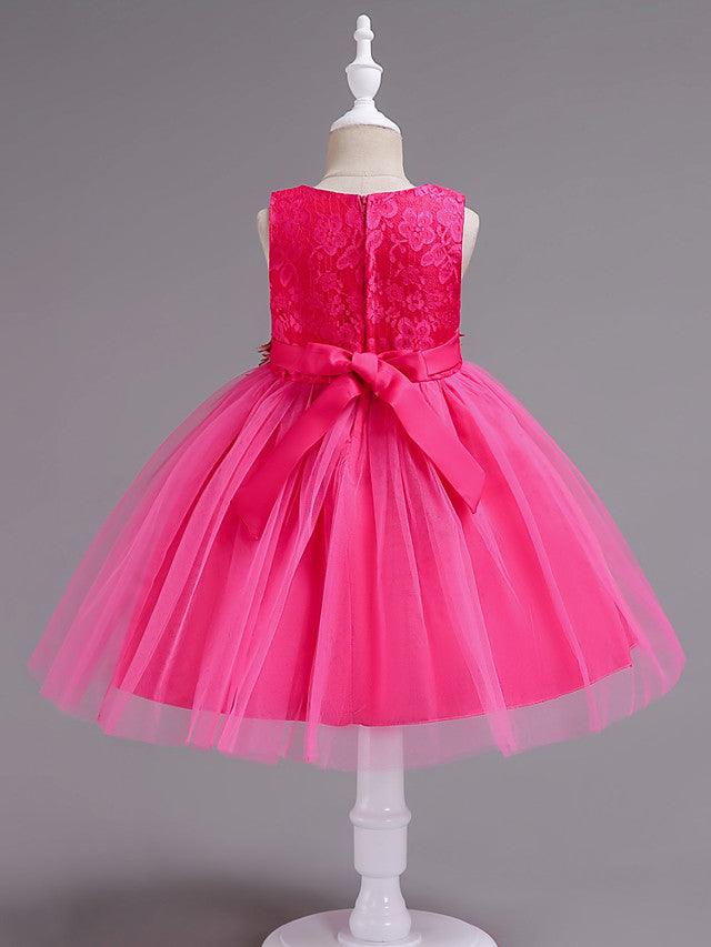 Kurzes Prinzessinnen-Kleid mit Spitze und Tüll, ärmellos, Rundhalsausschnitt, für Hochzeit, Geburtstag, Party
