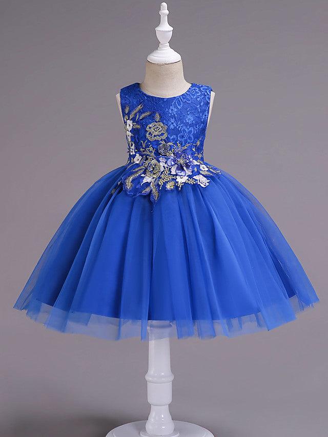 Kurzes Prinzessinnen-Kleid mit Spitze und Tüll, ärmellos, Rundhalsausschnitt, für Hochzeit, Geburtstag, Party