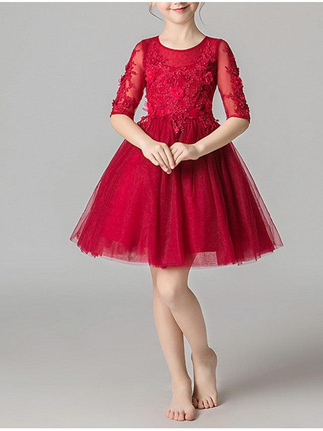 Kurzes Prinzessinnen-Kleid aus Polyester mit Rundhalsausschnitt und Ärmeln für die Erstkommunion