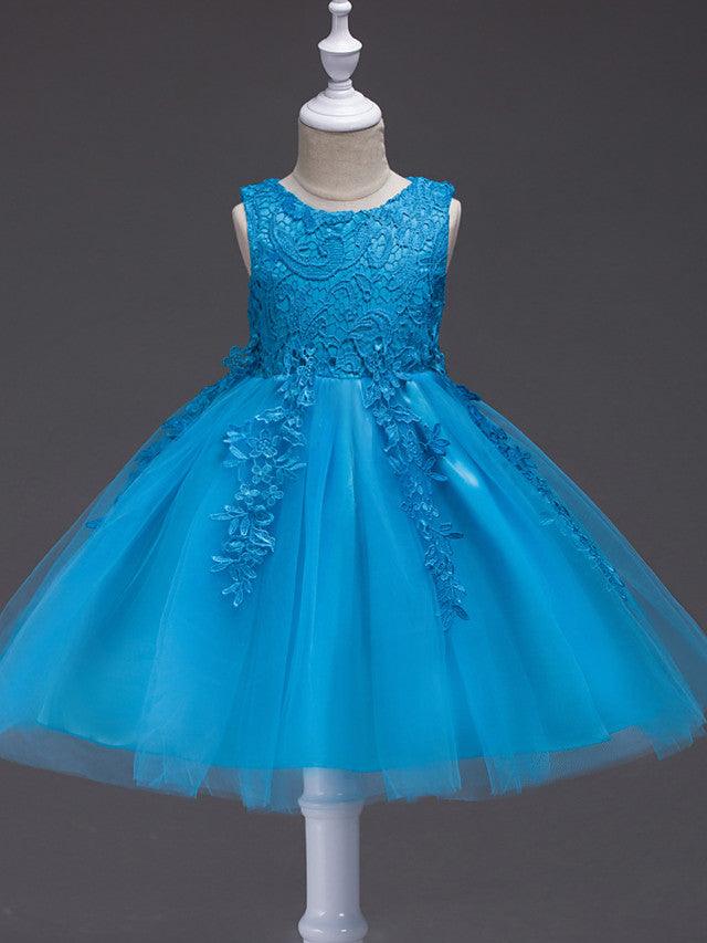 Vestidos de niña de las flores, cortos, de poliéster, sin mangas, con cuello joya, para fiesta y desfile
