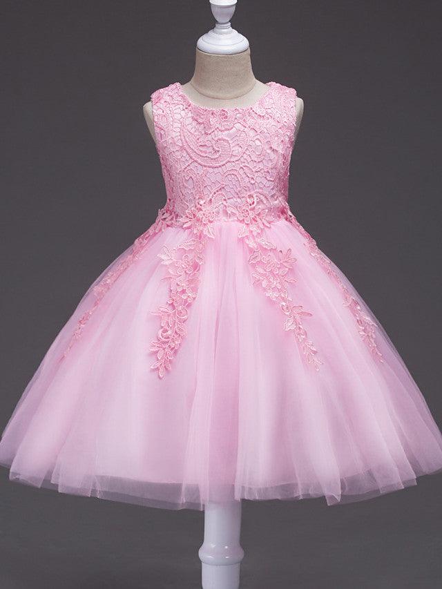 Vestidos de niña de las flores, cortos, de poliéster, sin mangas, con cuello joya, para fiesta y desfile
