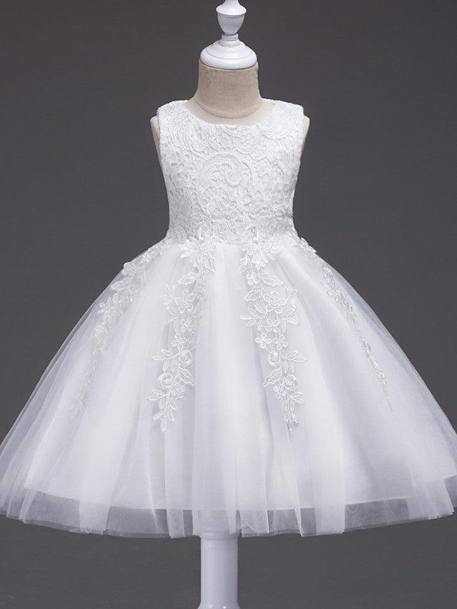 Vestidos de niña de las flores, cortos, de poliéster, sin mangas, con cuello joya, para fiesta y desfile