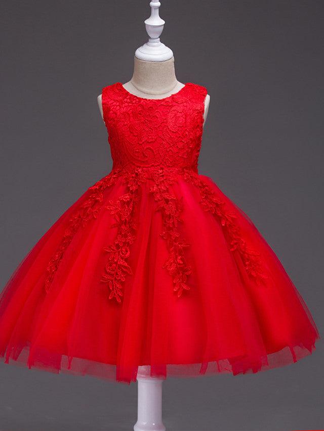 Vestidos de niña de las flores, cortos, de poliéster, sin mangas, con cuello joya, para fiesta y desfile