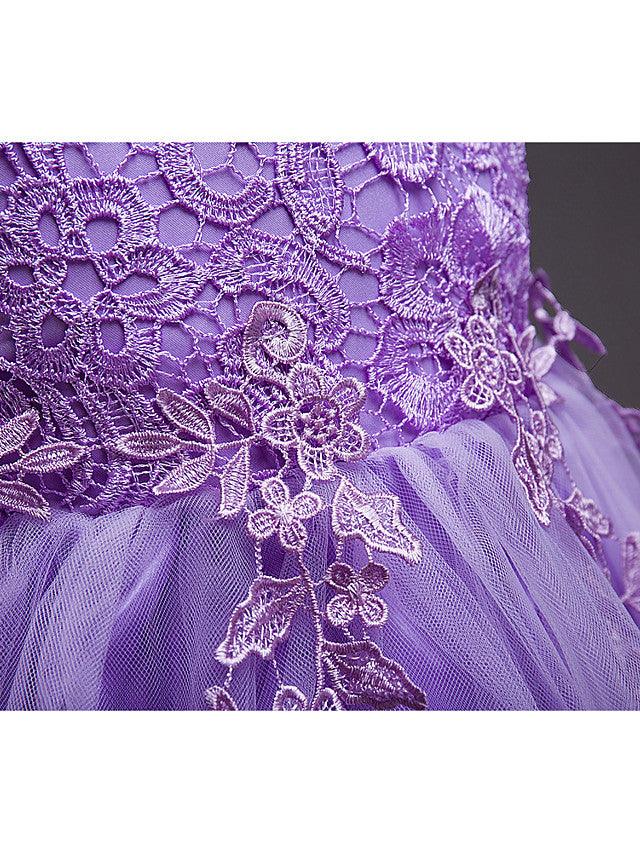 Vestidos de niña de las flores, cortos, de poliéster, sin mangas, con cuello joya, para fiesta y desfile