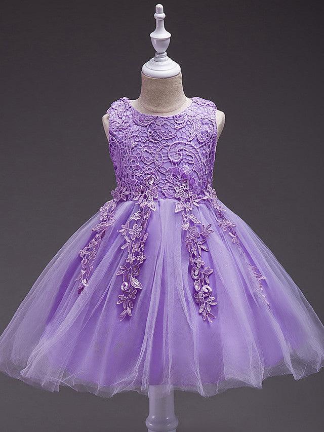 Vestidos de niña de las flores, cortos, de poliéster, sin mangas, con cuello joya, para fiesta y desfile