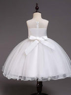 Short Princess Satin Tulle Sleeveless Jewel Neck Wedding Party Pageant Flower Girl Dresses