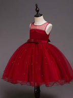 Short Princess Satin Tulle Sleeveless Jewel Neck Wedding Party Pageant Flower Girl Dresses