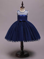 Short Princess Satin Tulle Sleeveless Jewel Neck Wedding Party Pageant Flower Girl Dresses
