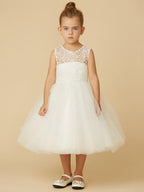 Short Princess Tulle Jewel Neck Wedding First Communion Flower Girl Dresses