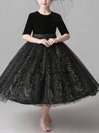 Short Princess Tulle Pageant Flower Girl Dresses with Sleeves