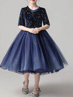 Short Princess Tulle Pageant Flower Girl Dresses with Sleeves