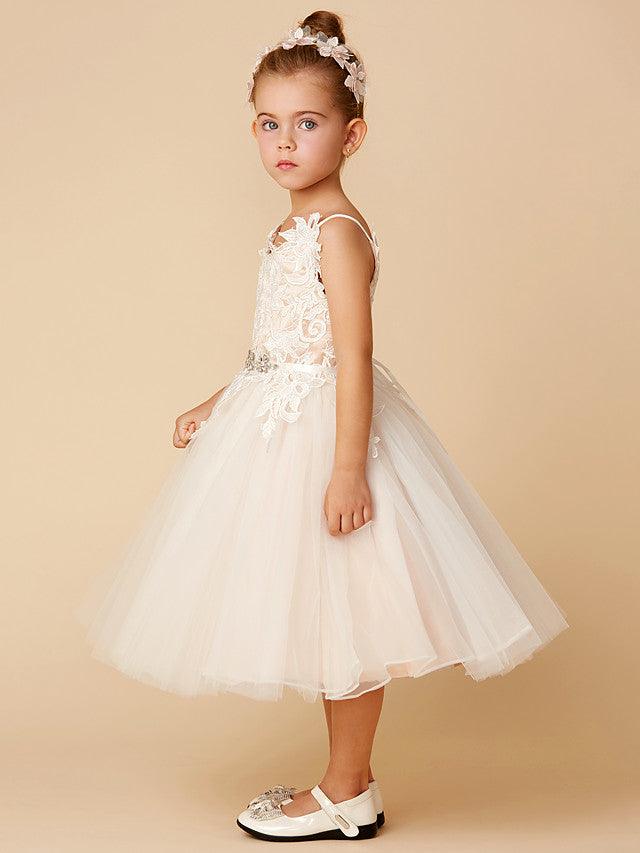 Vestidos de niña de las flores de primera comunión de tul princesa cortos para boda