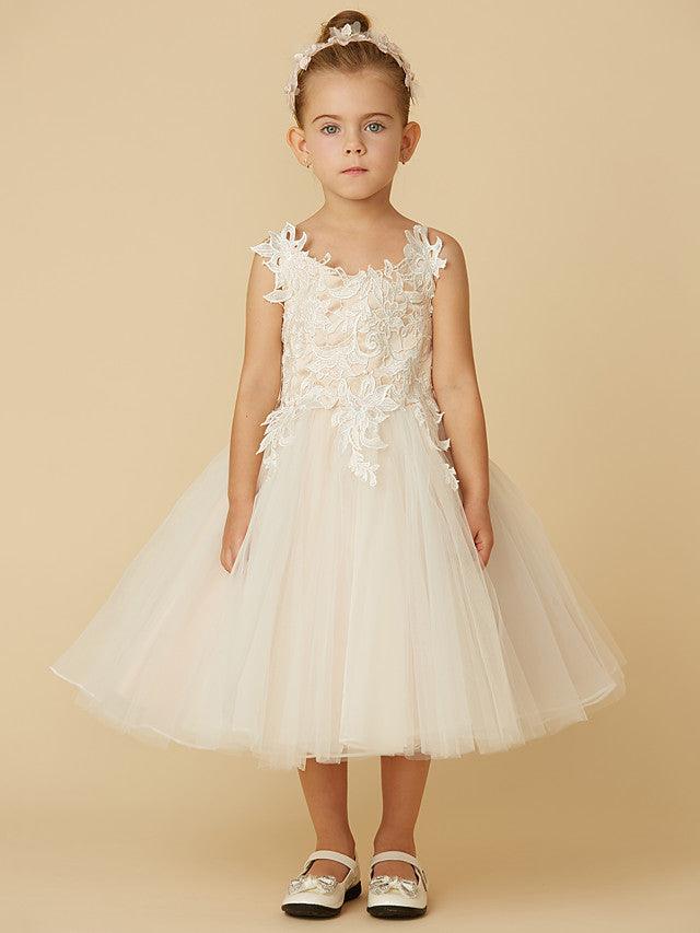 Vestidos de niña de las flores de primera comunión de tul princesa cortos para boda