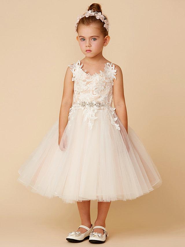 Vestidos de niña de las flores de primera comunión de tul princesa cortos para boda