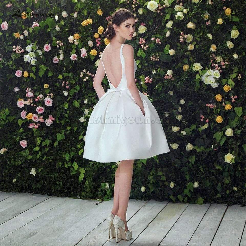 Vestido de novia corto de satén NumberSea Vestidos de fiesta de boda sencillos