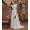 Vestidos de novia NumberSea de gasa con escote en V, manga corta y encaje, espalda descubierta
