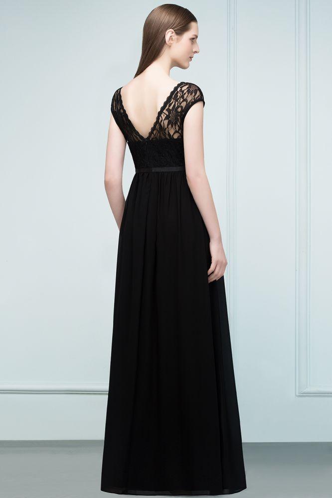 Short Sleeves Lace A-line Floor Length Bridesmaid Dresses with Sash