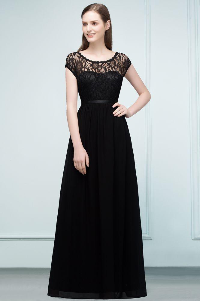 Vestidos de dama de honor de manga corta con encaje, corte A, largo hasta el suelo, con faja