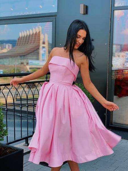 Short Strapless Pink Yellow Prom Dresses Formal Homecoming Dresses