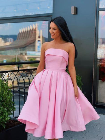 Short Strapless Pink Yellow Prom Dresses Formal Homecoming Dresses
