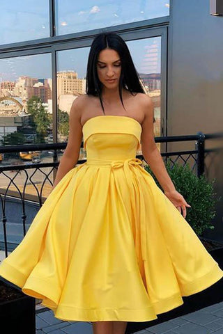 Short Strapless Pink Yellow Prom Dresses Formal Homecoming Dresses