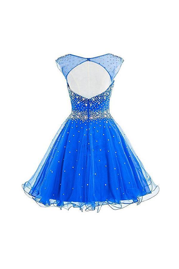 Vestido corto de tul con cuentas para regreso a casa y graduación