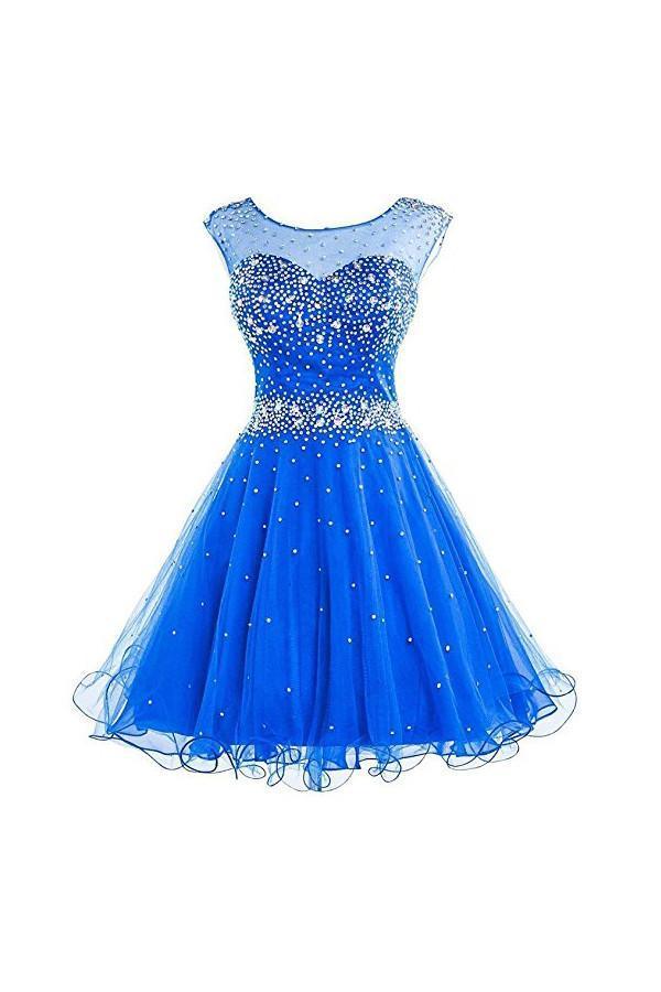 Vestido corto de tul con cuentas para regreso a casa y graduación