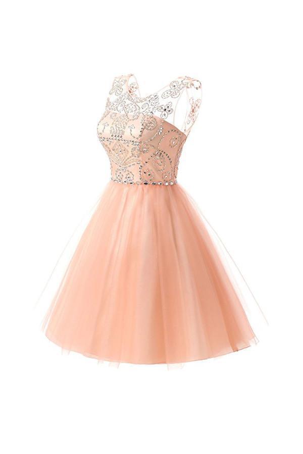 Vestidos cortos de tul con cuentas para el regreso a casa, vestidos de fiesta y graduación PG076