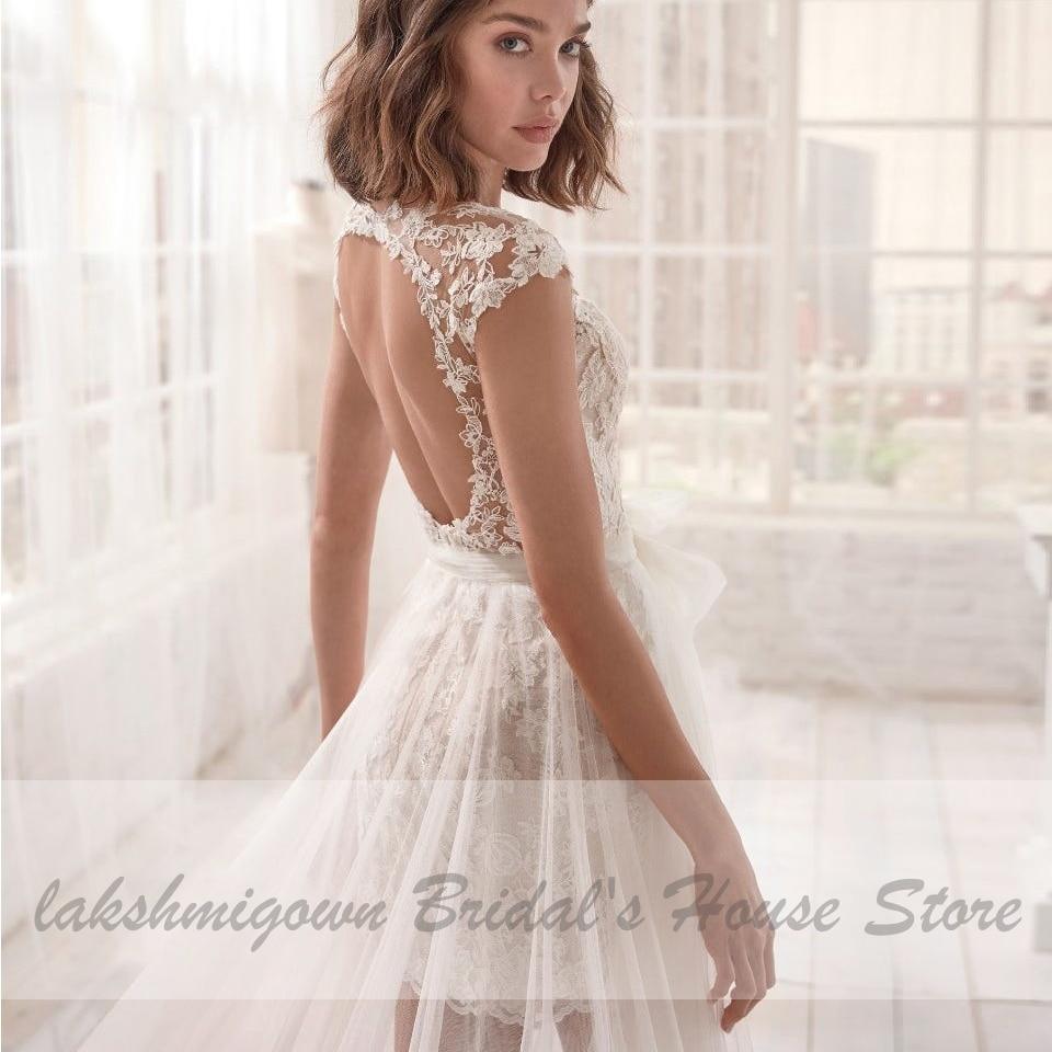 Vestido de novia corto NumberSea, estilo bohemio playero, estilo vintage, con encaje.
