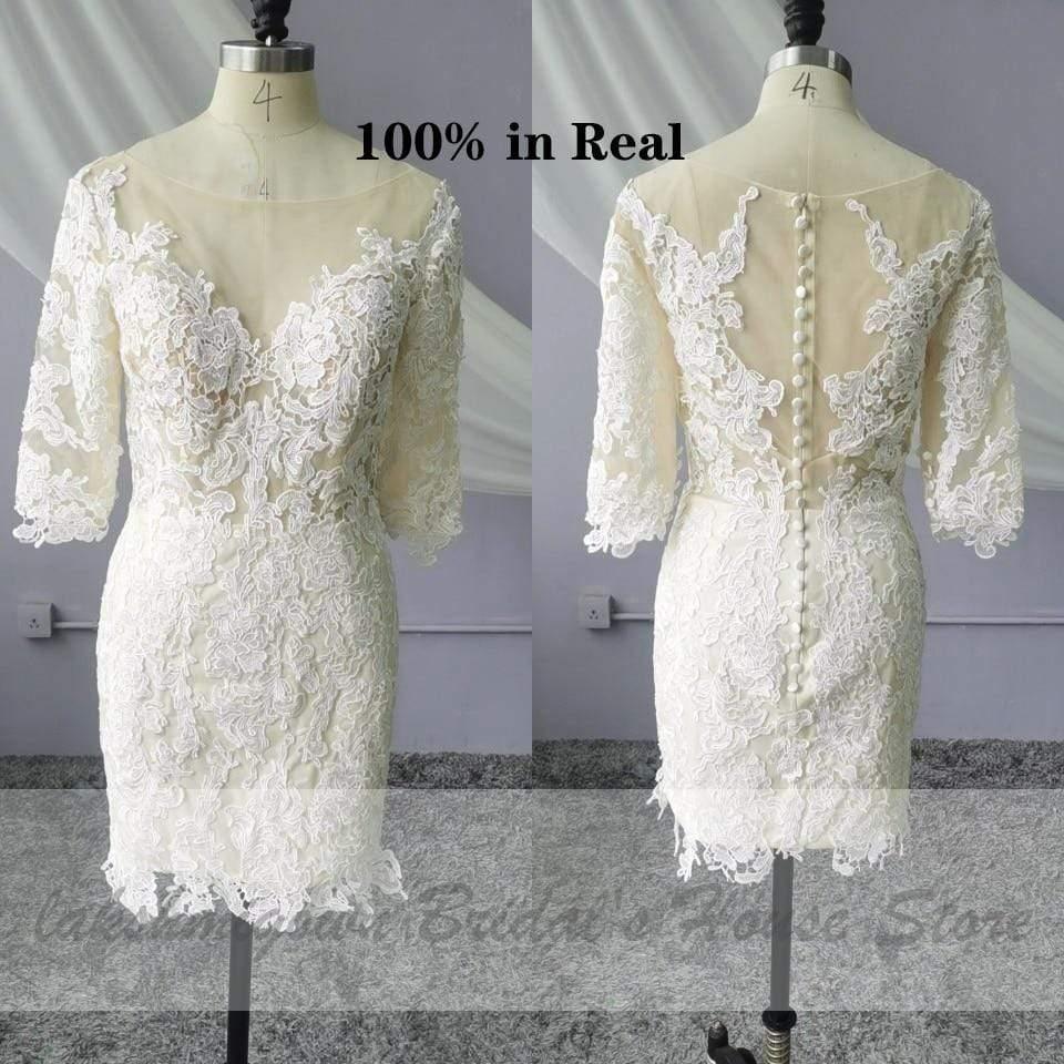 NumberSea Short Wedding Dress Vintage Lace Bridal Gown Beach Wedding Dresses