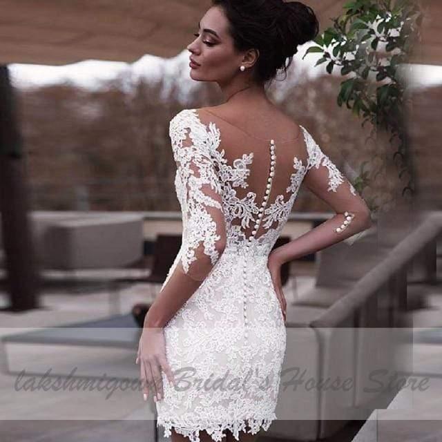 NumberSea-NumberSea Short Wedding Dress Vintage Lace Bridal Gown Beach Wedding Dresses White / 16W NumberSea-NumberSea Short Wedding Dress Vintage Lace Bridal Gown Beach Wedding Dresses White / 16W