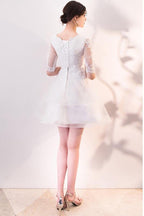 Short White Lace Ruffled Party Dress Homecoming Dresses With Half Sleeves