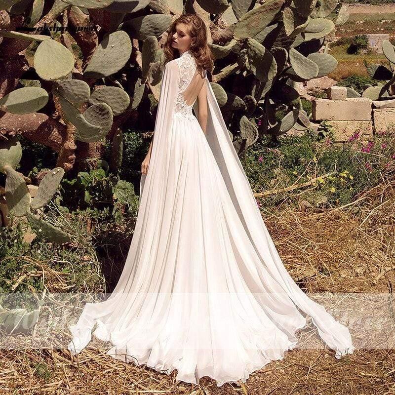 NumberSea Schlichte Strand-Boho-Brautkleider mit Cape, offenem Rücken und Spitze