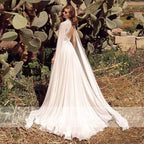 NumberSea Schlichte Strand-Boho-Brautkleider mit Cape, offenem Rücken und Spitze