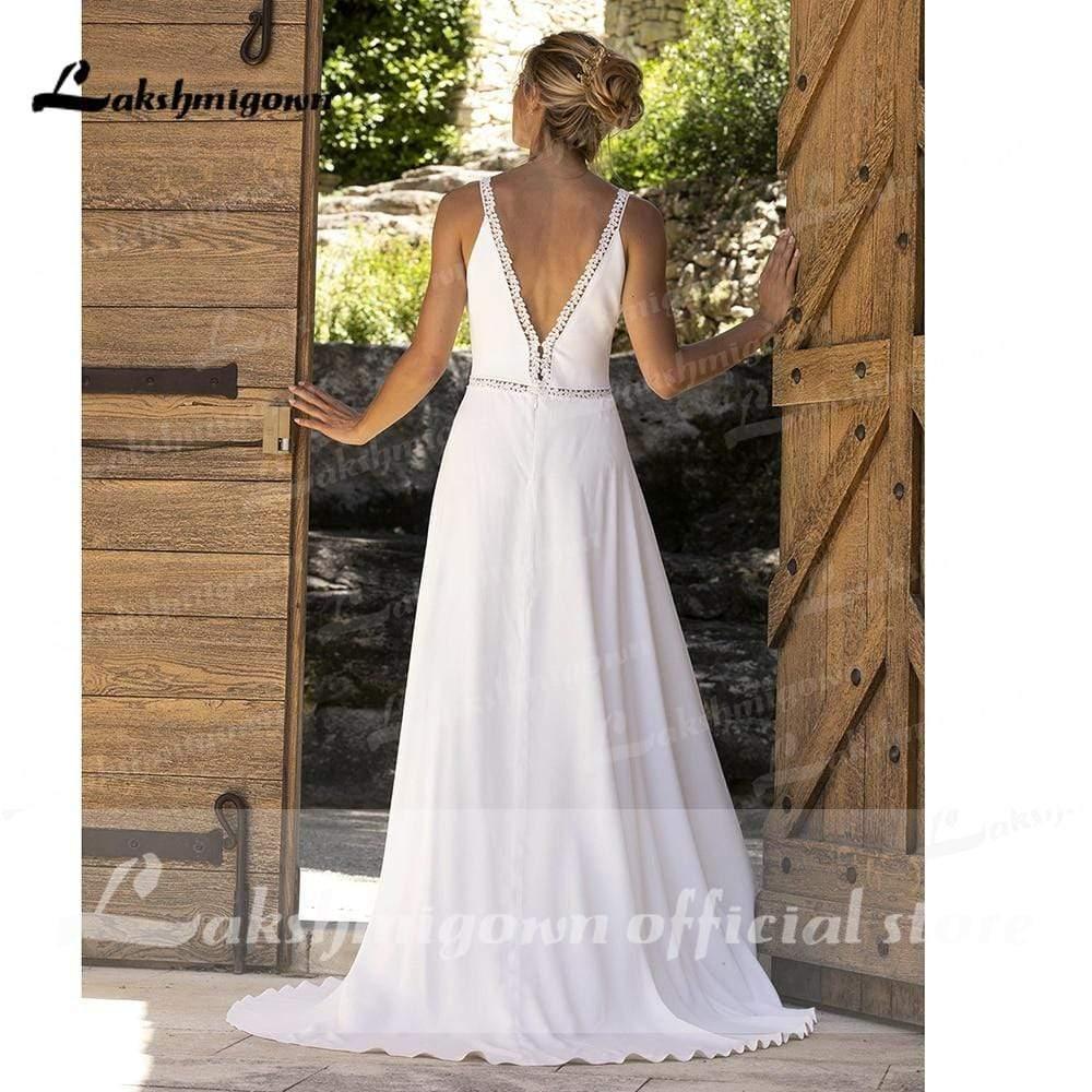 Vestido de novia de playa sencillo NumberSea, corte princesa, corte A