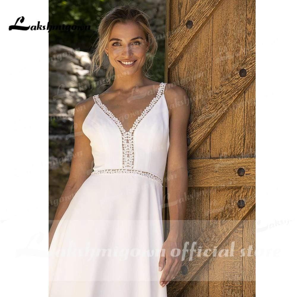 Vestido de novia de playa sencillo NumberSea, corte princesa, corte A