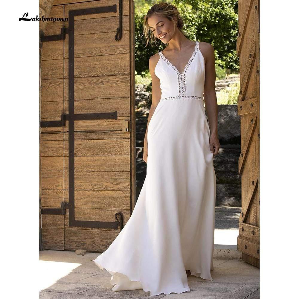 Vestido de novia de playa sencillo NumberSea, corte princesa, corte A