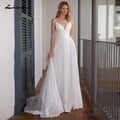 Vestido de novia sencillo de gasa con tirantes finos y escote en V de NumberSea