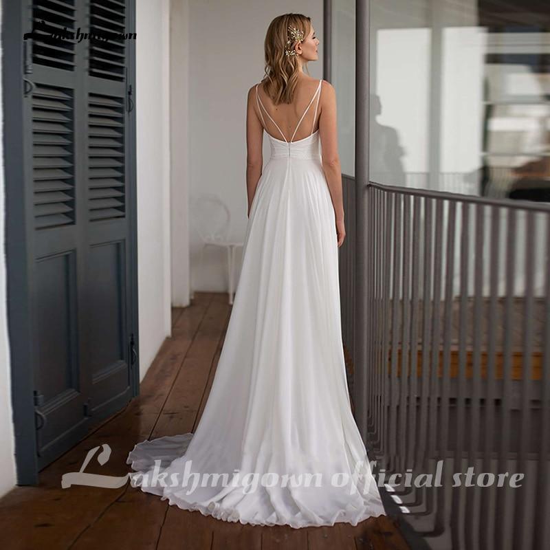 Vestido de novia sencillo de gasa con tirantes finos y escote en V de NumberSea