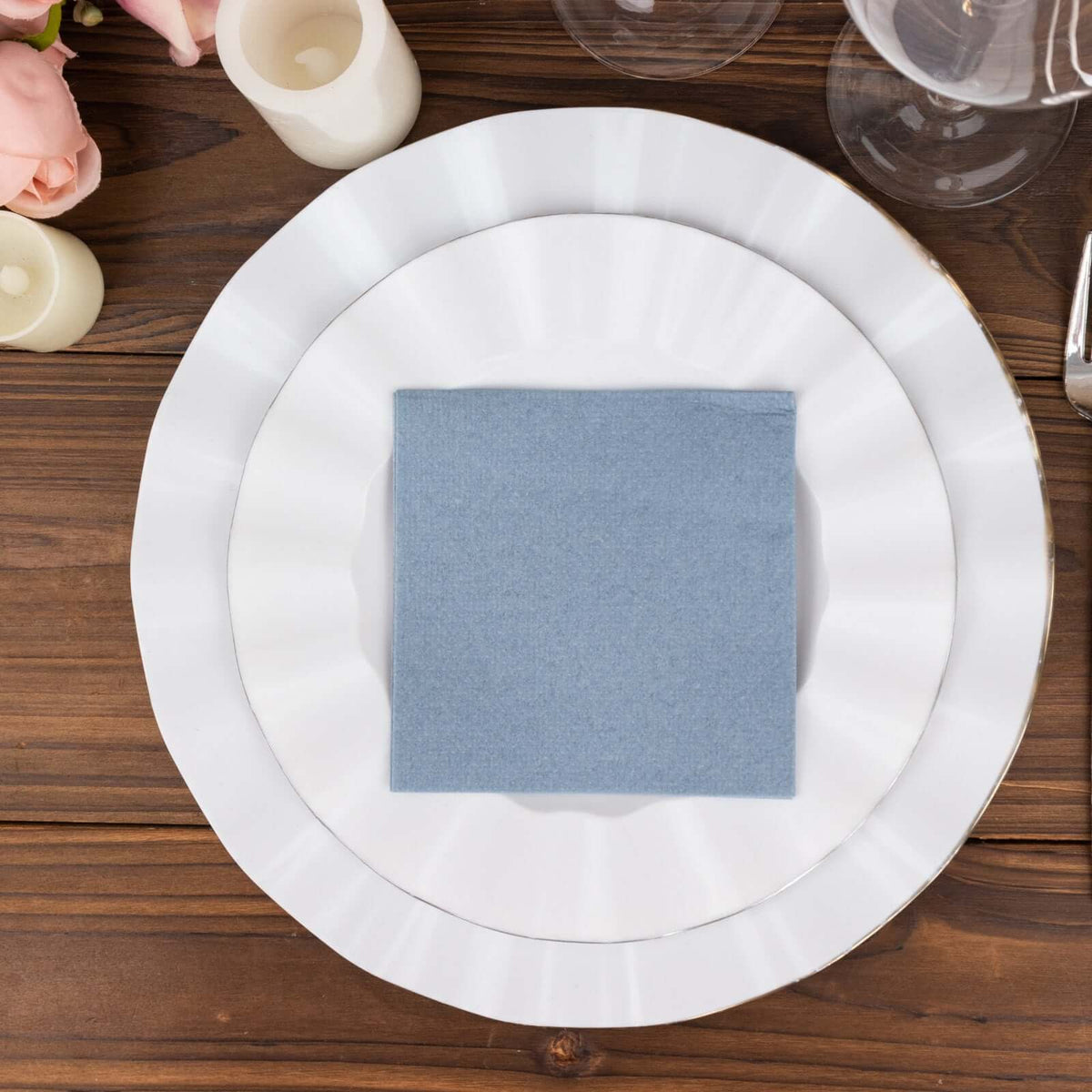 20 Pack Linen-Like Paper Napkins 5"x5" Dusty Blue - Soft Single-Use Airlaid Cocktail Napkins
