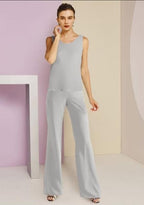 Einfaches Juwel Lange Ärmel Zweiteiliges Chiffon-Mutterkleid