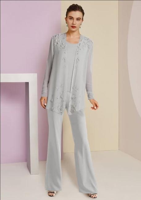 Einfaches Juwel Lange Ärmel Zweiteiliges Chiffon-Mutterkleid