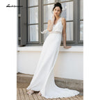 Vestidos de novia de playa con encaje, satén y lazo, sencillos y sin espalda, de NumberSea