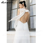 Vestidos de novia de playa con encaje, satén y lazo, sencillos y sin espalda, de NumberSea