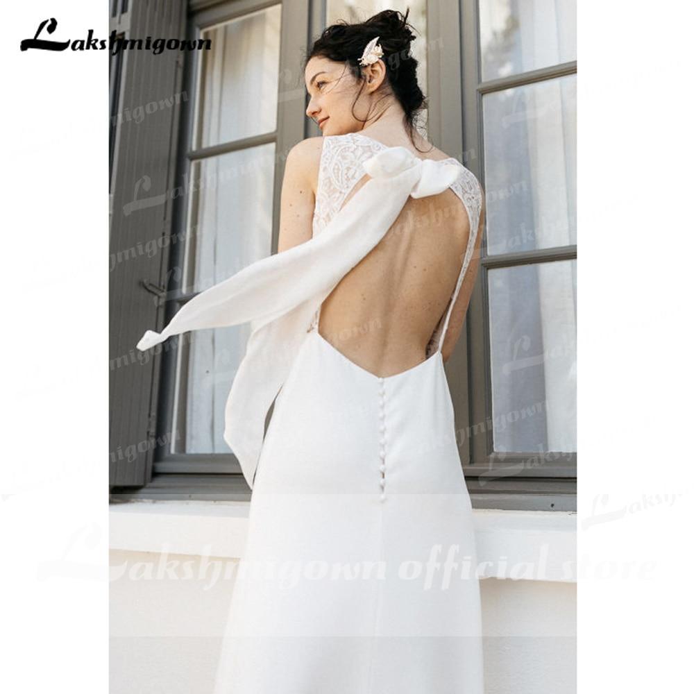 Vestidos de novia de playa con encaje, satén y lazo, sencillos y sin espalda, de NumberSea