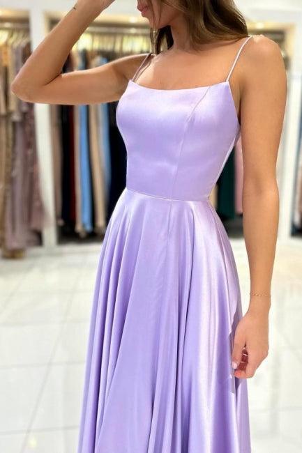 Vestidos de fiesta sencillos, largos, color lila, corte A, sin mangas