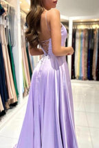 Vestidos de fiesta sencillos, largos, color lila, corte A, sin mangas