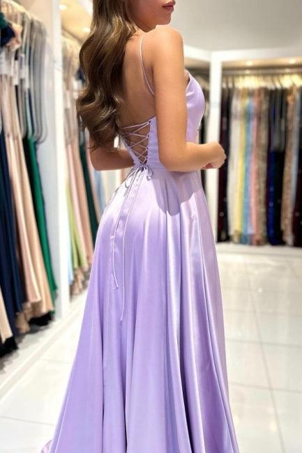 Vestidos de fiesta sencillos, largos, color lila, corte A, sin mangas
