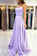 Vestidos de fiesta sencillos, largos, color lila, corte A, sin mangas